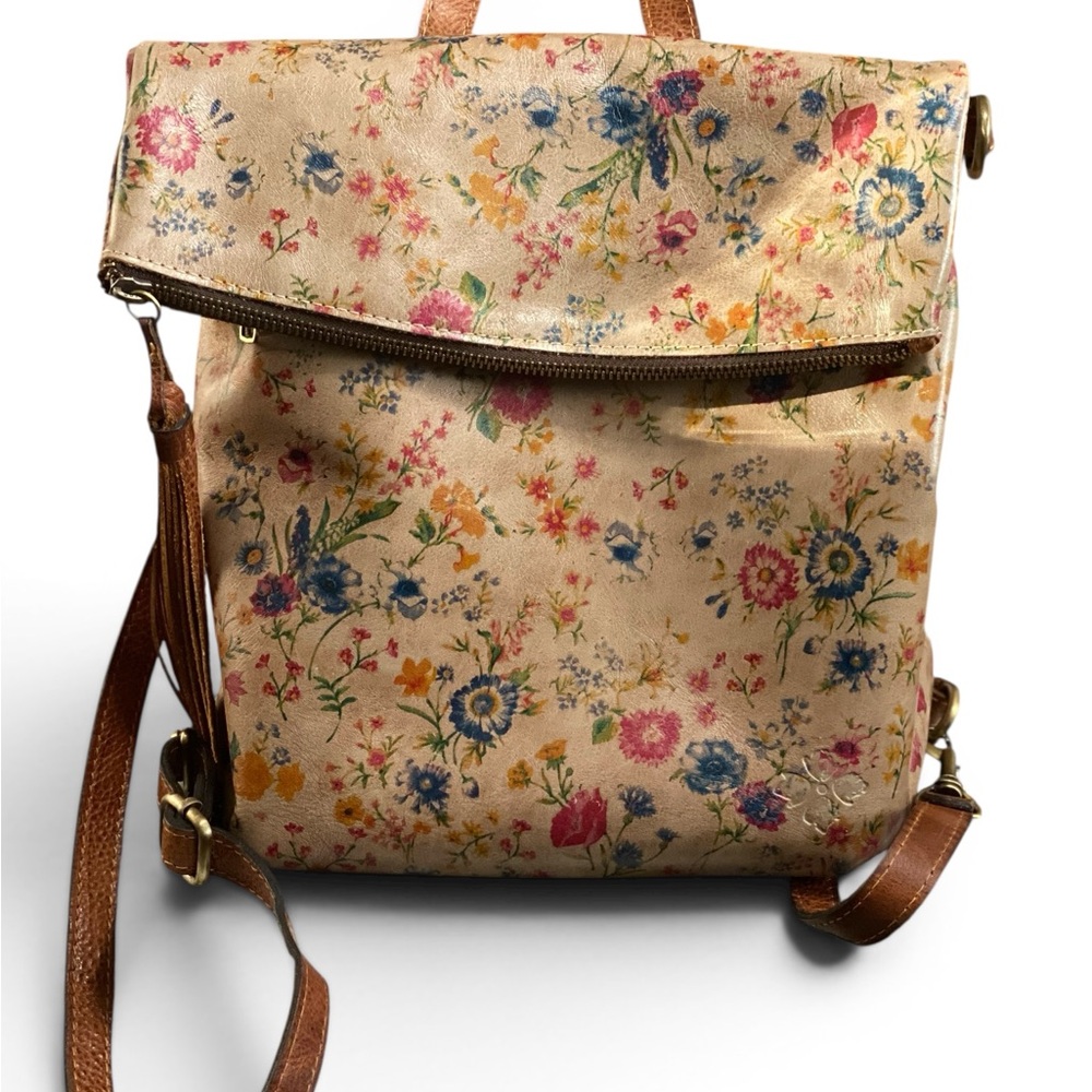 Patricia Nash Beige Floral Backpack with Brown Trim